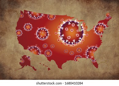 Coronavirus Map United States, US, USA, Pandemic, Epidemic Virus Covid-19 Disease