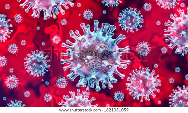 Brote de coronavirus y coronavirus antecedentes de gripe como casos peligrosos de cepa de gripe como concepto de riesgo médico pandémico con células de la enfermedad como un trasplante 3D