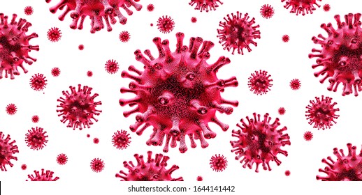 Coronavirus outbreak isolated white   coronaviruses influenza background as dangerous flu strain cases as pandemic medical health risk concept and disease cells as 3D render 