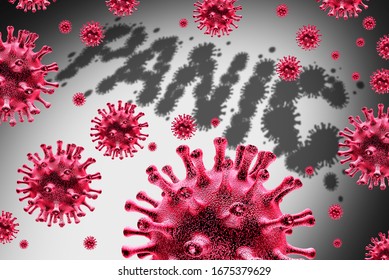 Coronavirus Panic And Virus Outbreak Fear And Pandemic Transmission Anxiety Or Public Epidemic Uncertainty And Covid-19  Contagious Medical Crisis As A World Public Health Concept As A 3D Render.