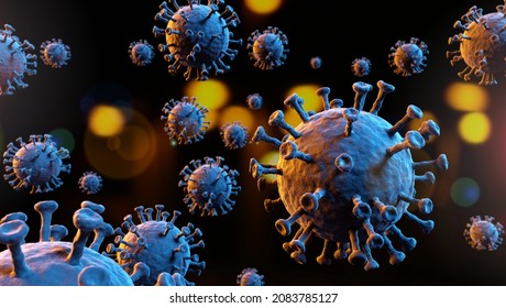 Coronavirus Particles With Dark Backround, 3D-Illustration