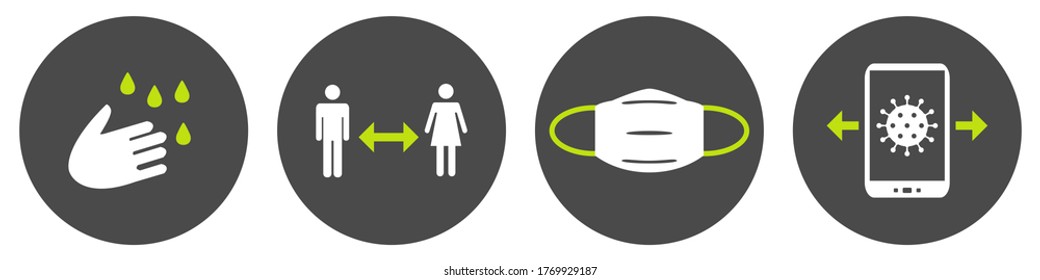 Coronavirus Protection Rules On 4 Buttons: Hand Hygiene, Keep Your Distance, Wear A Face Mask And Use The App