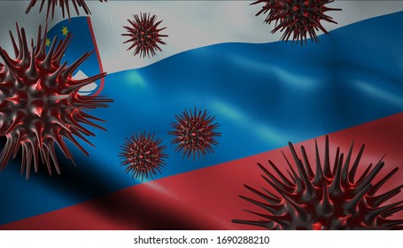 A Coronavirus Spinning With Slovenia Flag Behind As Epidemic Outbreak Infection In Slovenia