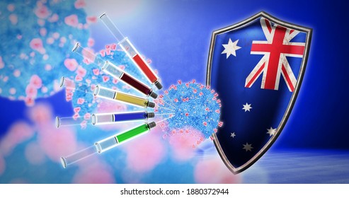coronavirus vaccination in the Australia - 3D render - Shutterstock ID 1880372944