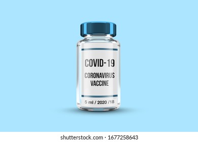 Coronavirus Vaccine Mockup On Blue Background; 3D; 3D Illustration