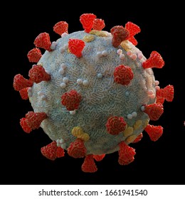 Coronavirus, Virus That Cause Illness From Common Cold To More Severe Diseases, Isolated On Black Background (3d Microbiology Rendering)   