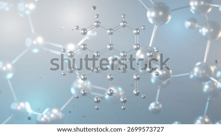 coronene molecular structure, 3d model molecule, polycyclic aromatic hydrocarbon structural chemical formula view from a microscope