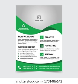 Corporate Business Flyer Poster Template Design With Green Color On A4 Paper Size. For Marketing, Business Proposal, Promotion, Advertise, Publication, Cover Page