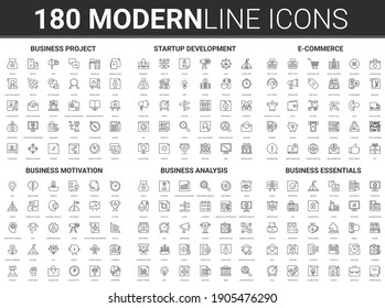 Corporate Business Startup Illustration. Flat Thin Line Icon Set Of Financial Data Technology, Success Strategy For Development Of Business Finance Investment, Successful Project Start Symbols