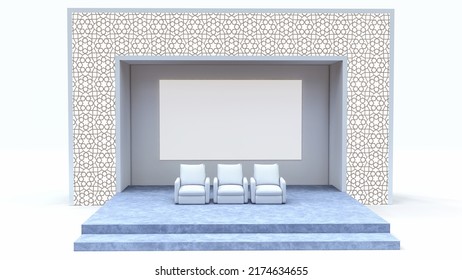 Corporate Conference Stage, Event Stage Set Up, Mockup, 3d Rendering. 3d Illustration.