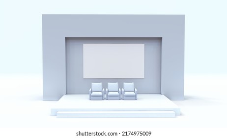 Corporate Event Stage With Branding Screens And Backdrop Place, Mockup. 3d Rendering. 3d Illustration.