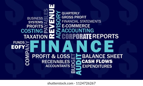 Corporate Finance And Accounting Related Words Word Cloud On Dark Blue Background.