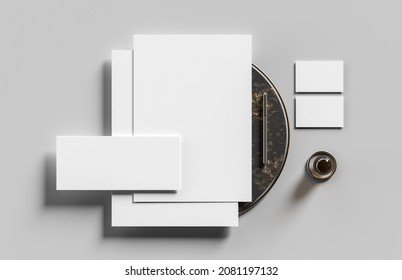 Corporate Identity Stationery Mock Up Isolated On Modern Style Background. Mock Up For Branding Identity. 3D Illustration