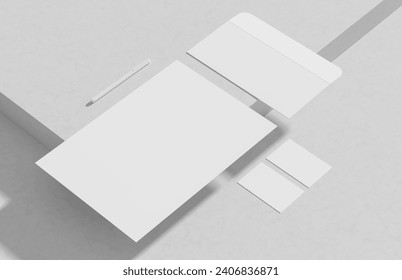 Corporate identity stationery mock up isolated on modern style white background. Mock up for branding identity. 3D illustration - Powered by Shutterstock