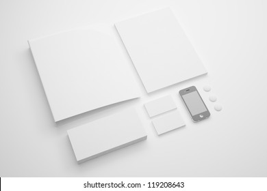 Corporate Identity Stationery / Stationery Identity Templates:blank, Business Cards, Envelope, Pen, Badge, Brand-book, Phone. Isolated With Soft Shadows