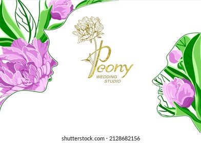 Corporate identity for the wedding studio Peony. Corporate business card. Element for design business cards, invitations, gift cards, flyers and brochures.  Negative space – trend. - Powered by Shutterstock