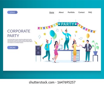 Corporate Party Website Template, Web Page And Landing Page Design For Website And Mobile Site Development. Business Company Anniversary Special Event Startup Milestone Celebration.