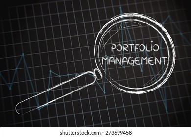 Corporate Performance Or Market Rate Graph With Magnifying Glass, Concept Of Portfolio Management