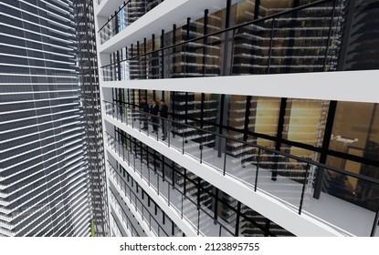 Corporation Employee  In Break On Office Building Balcony,3D Illustration