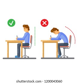 Correct Body Alignment Sitting Working Writing Stock Illustration ...