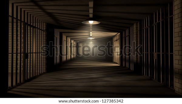 Corridor Prison Night Showing Jail Cells Stock Illustration 127385342