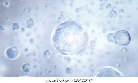cosmetic 3d bubble design on background Abstract science background with bubbles on water. cosmetic bubble design magic. Transparent balls, floating holographic liquid blobs, and artistry bubbles.