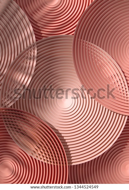 Cosmetic background for product\
presentation. Beige and nude color  circular geometry pattern with\
shadow of leaf. 3d rendering\
illustration.