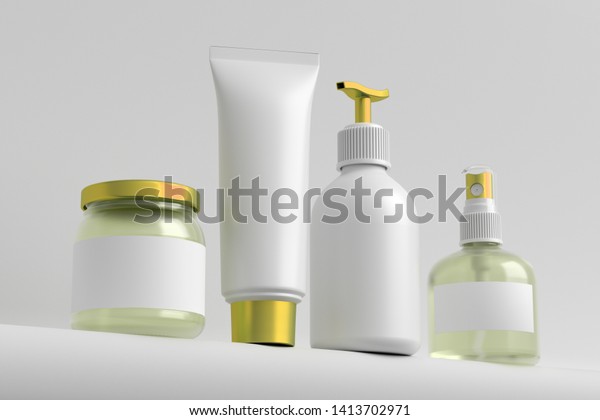 Download Cosmetic Bottles Set Yellow Spray Cream Royalty Free Stock Image Yellowimages Mockups