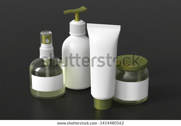Download Cosmetic Bottles Set Yellow Spray Cream Stock Illustration 1414480562 PSD Mockup Templates