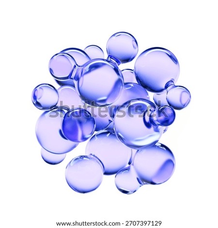 Cosmetic essence bubbles. 3D rendering of face serum molecules, collagen or vitamins for anti-aging beauty treatment. Abstract concept for skin care and cosmetic science presentation.