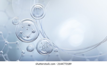 Cosmetic Essence Liquid with molecule inside Bubble, cosmetic product advertising background, 3d rendering. - Powered by Shutterstock