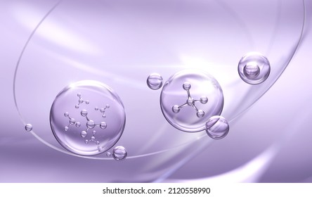 Cosmetic Essence Oil Liquid Bubble With Molecule Background, 3d Rendering.