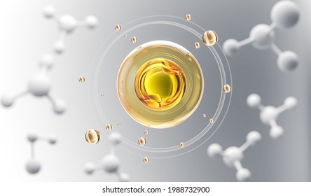 Cosmetic Essence Oil Liquid Drop With Molecule On A White Background, 3d Rendering.