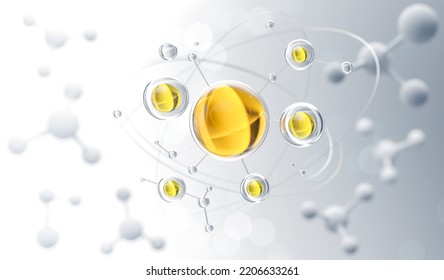 Cosmetic Essence Oil Liquid Drop With Molecule On A White Background, 3d Rendering.