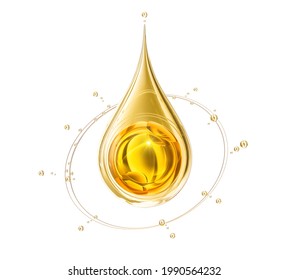 Cosmetic Oil Or Cosmetic Essence Liquid Drop On A White Background, 3d Rendering.