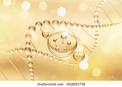 Cosmetic Oil Or Cosmetic Essence Liquid Drop On Molecule Background, 3d Rendering.