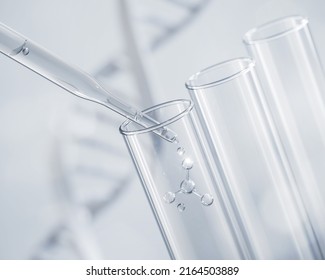 Cosmetic pipette with liquid molecule,Genetic research and science Concept, medical chemistry lab, 3d rendering. - Powered by Shutterstock