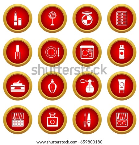 Cosmetics icon red circle set isolated on white background