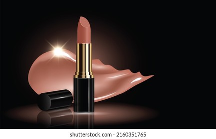 Cosmetics  luxury female lipstick cream and liquid smear for makeup on black background,  template for a poster, banner, logo,  leaflet, realistic mockup, raster illustration. - Powered by Shutterstock