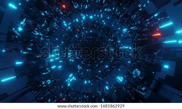 カラフルな赤と青のレーザー光を持つ宇宙の背景 デジタル壁紙に最適 のイラスト素材