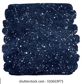 Cosmic background. Dark blue night sky with stars. Hand drawn cosmos illustration. Watercolor brush stroke with uneven edges. Piece of night heaven, galaxy. Space for text, banner template.