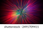 Cosmic hyperspace jump at speed of light. Colorful rainbow glowing light rays inside the infinite tunnel. Time warp. Teleport. Interstellar travel in space. Big bang. Futuristic technology. 3d render