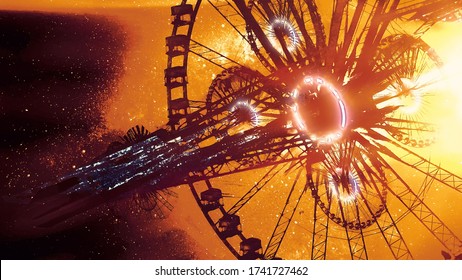 Cosmic Mega Structure. Orbital, Science Fiction Space Station. 2d Illustration