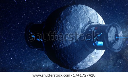 Cosmic mega structure. Orbital, science fiction space station. 2d illustration
