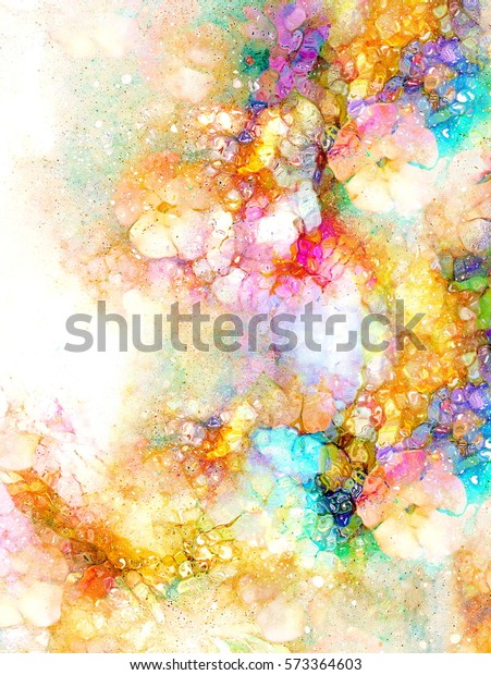 色の銀河の背景に宇宙空間と花 コンピューターコラージュ のイラスト素材