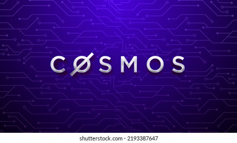 Cosmos (ATOM) Crypto Currency Logo On Technology Background And Banner 3D Render Illustration Wallpaper