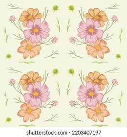 Cosmos Flower Pattern On Yellowish Background