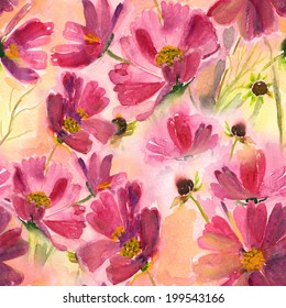 Cosmos Flower Seamless Pattern