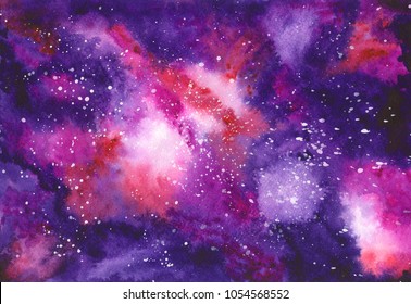Cosmos purple watercolor. Background with a night starry sky.
