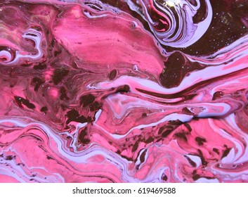 Cosmos Stars, Night Sky, Red Violet Pink Marble Texture, Art Paint.